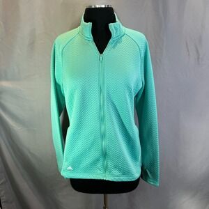 Adidas Track Jacket Womens M Teal Green Textured Long Sleeve Full Zip Mock Neck